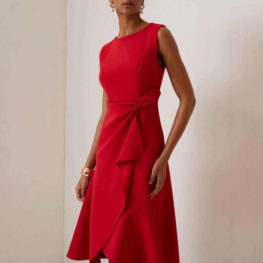 2025 European and American Women's Fashion Design Sleeveless Red Elegant Night club dress Round Neck SEXY DRESSES FOR WOMEN
