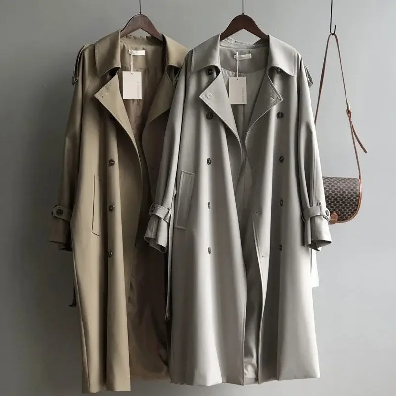 Womens Long Thin Spring Autumn British Style Casual Coat V-neck Full Sleeve Pure Color Drape Waist-cinching Short Coat 250724