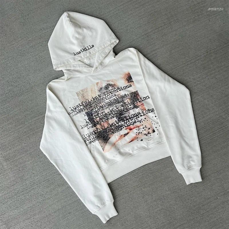 Men's Hoodies Artistic Design Patterns Printing Casual Loose White Distressed Pullover Hoodie Fashion Men Women Versatile Trend