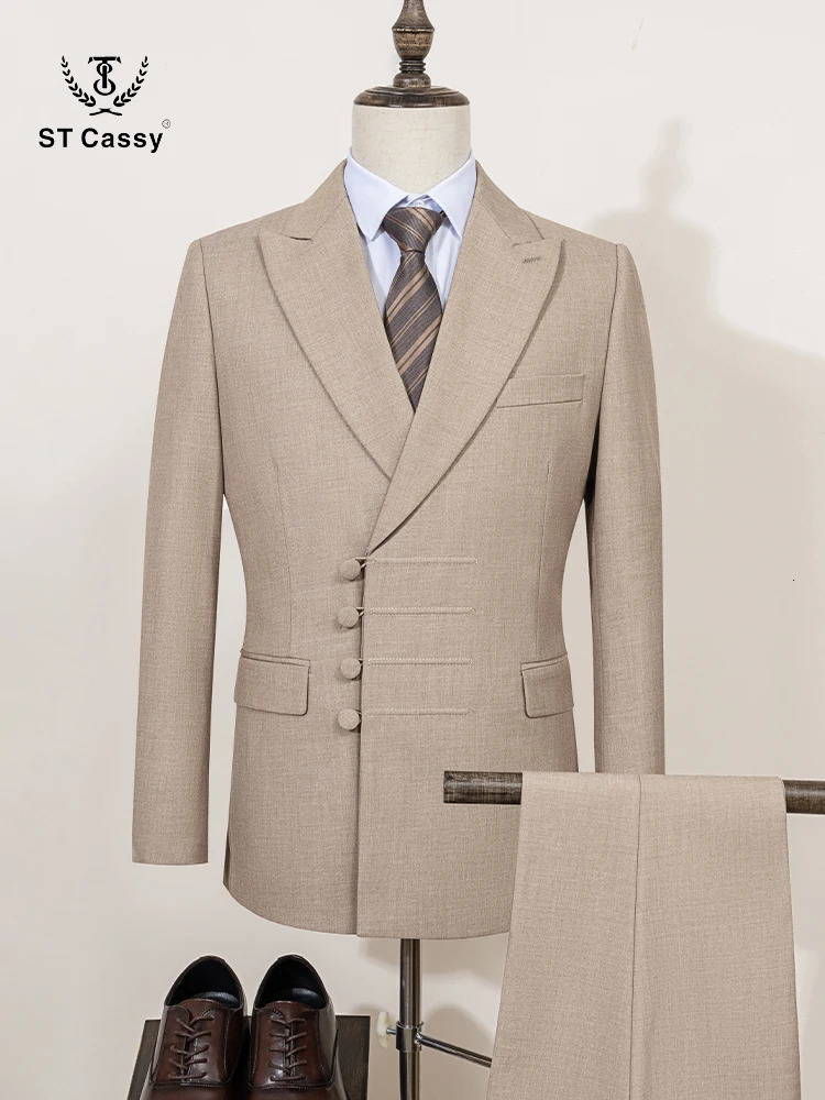 ST Cassy Elegant man suit for wedding Slim Fit Double Breasted Multiple buttons Casual Business man 2 piece outfit set250724