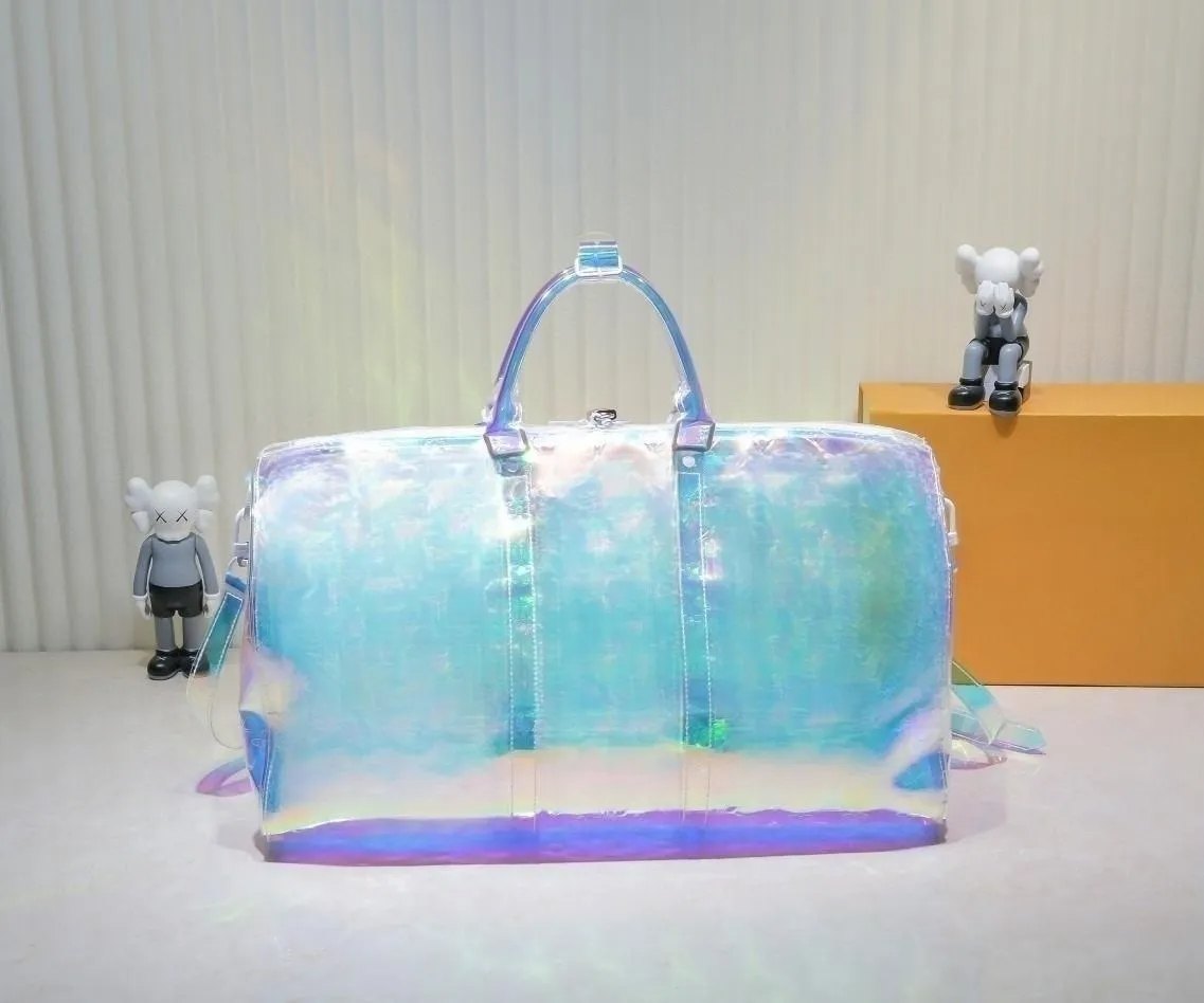 Rainbow Laser Travel New Men s and Women Fitness Luggage Bag Trendy Colorful Acrylic Chain Handbag Sportswear Storage Satchel Chain Gym Tote for Bot
