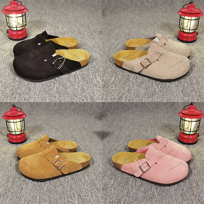 Womens Slippers designer Sandals boston suede soft footbed light grey green men slides black coffee taupe pink beige chestnut DHgate fashion mens sl