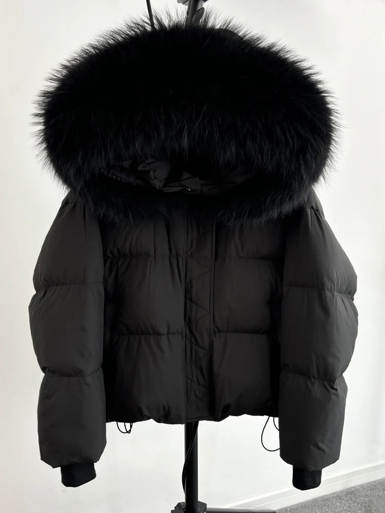 Lagabogy Raccoon Fur Puffer Jacket for Women Hooded Winter 90% Duck Down Coat Thickened Waterproof Female Parka Snow Outerwear 250724