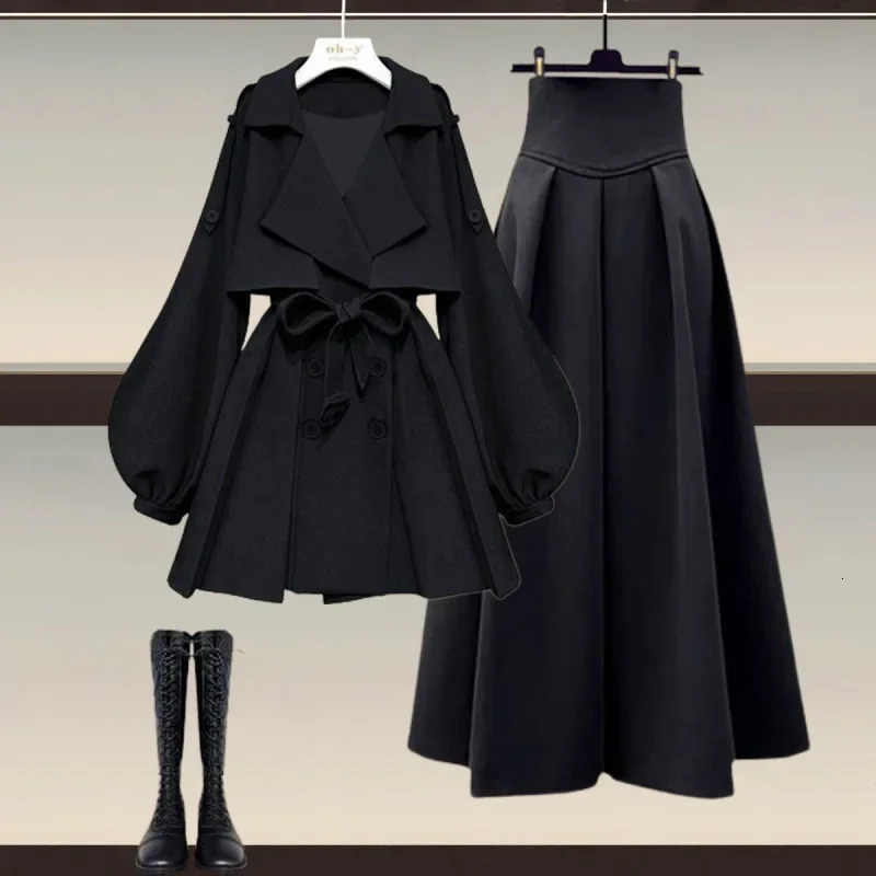 Womens Winter Elegant Jacket Skirt 2-Piece Set Korean Style Waist-Fitted Warm Comfortable Women Fashion 250724