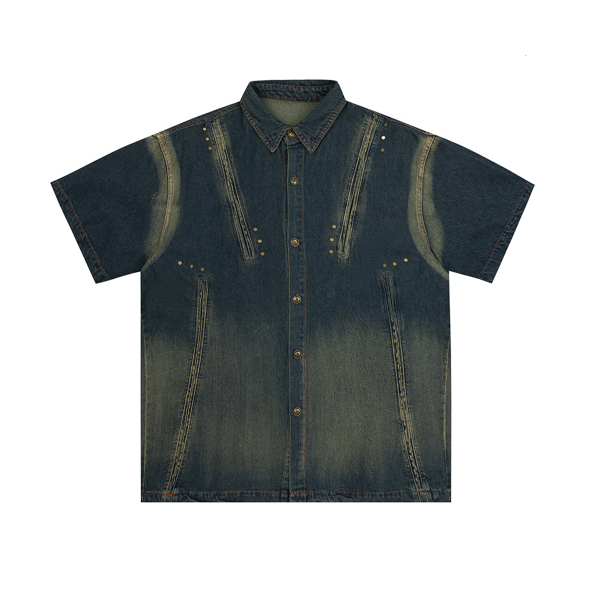Washed denim short sleeved shirt for summer 2024 new American fashion brand loose half sleeved shirt trendy brand