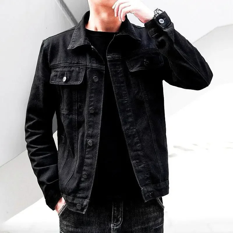 Denim Jackets Man Black Button Jeans Coat for Men Rock Cow One Piece Original ed Korean Clothes Y2k G 250728