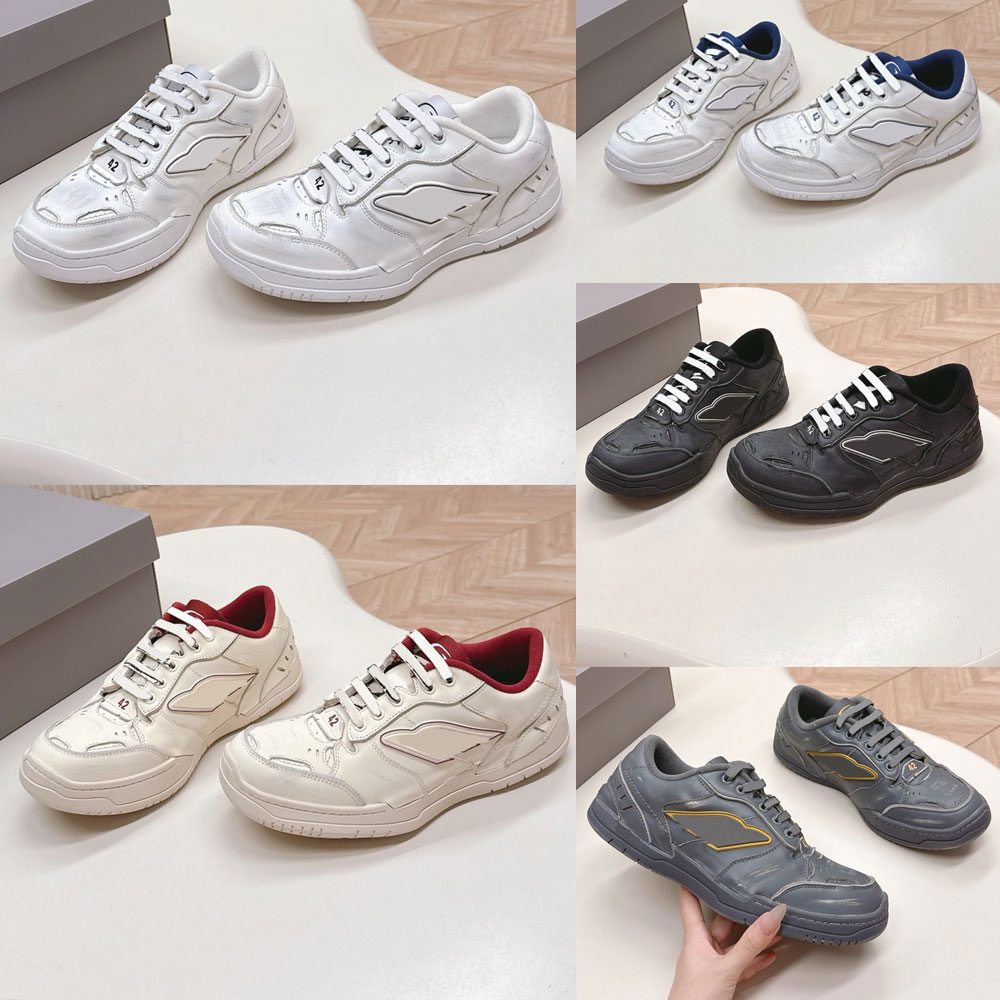 Womens Hamptons Medium Worn out Sneaker in White mens designer sneakers cowskin and polyester 841763 Scribbled laces Retro Casual Sneakers 25ss new
