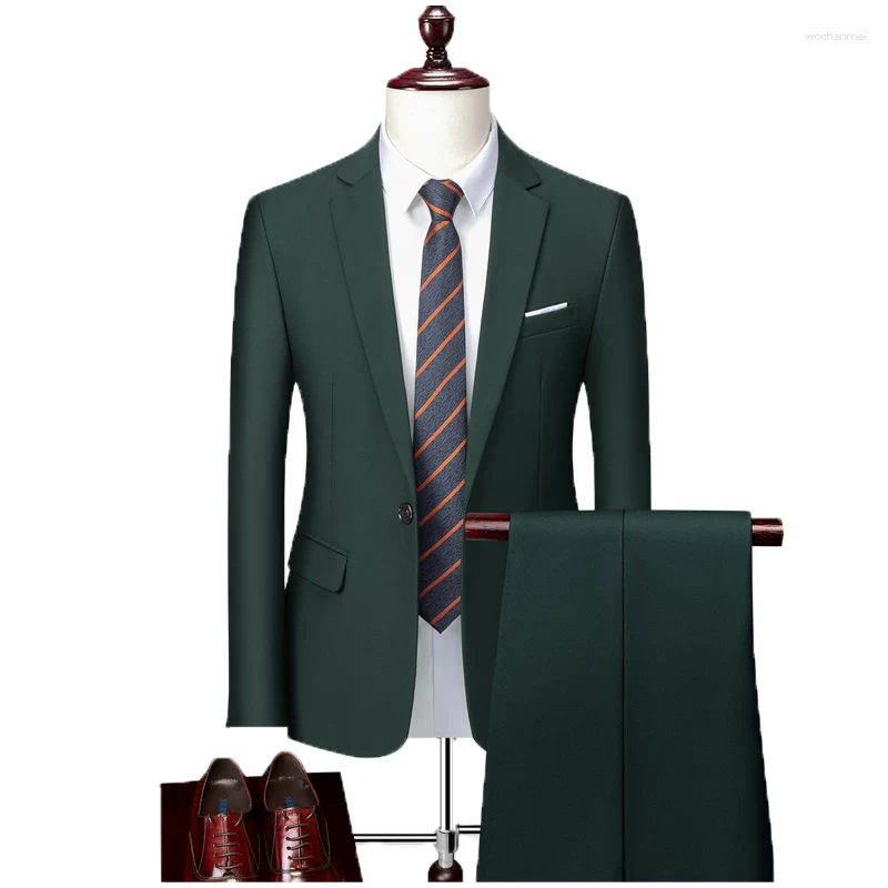 Men's Suits 15 Colour (Jacket Pants) High Quality Business Solid Color Slim Fit 2 Pieces Groom Wedding Social Tuxedos Sets 6XL-M