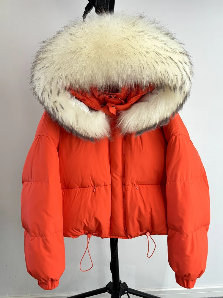 Winter Naturally Warm Loose Waterproof Womens Puffer Jacket Lagabogy Female Streetwear Duck Down Coat with Raccoon Fur Coat 250724