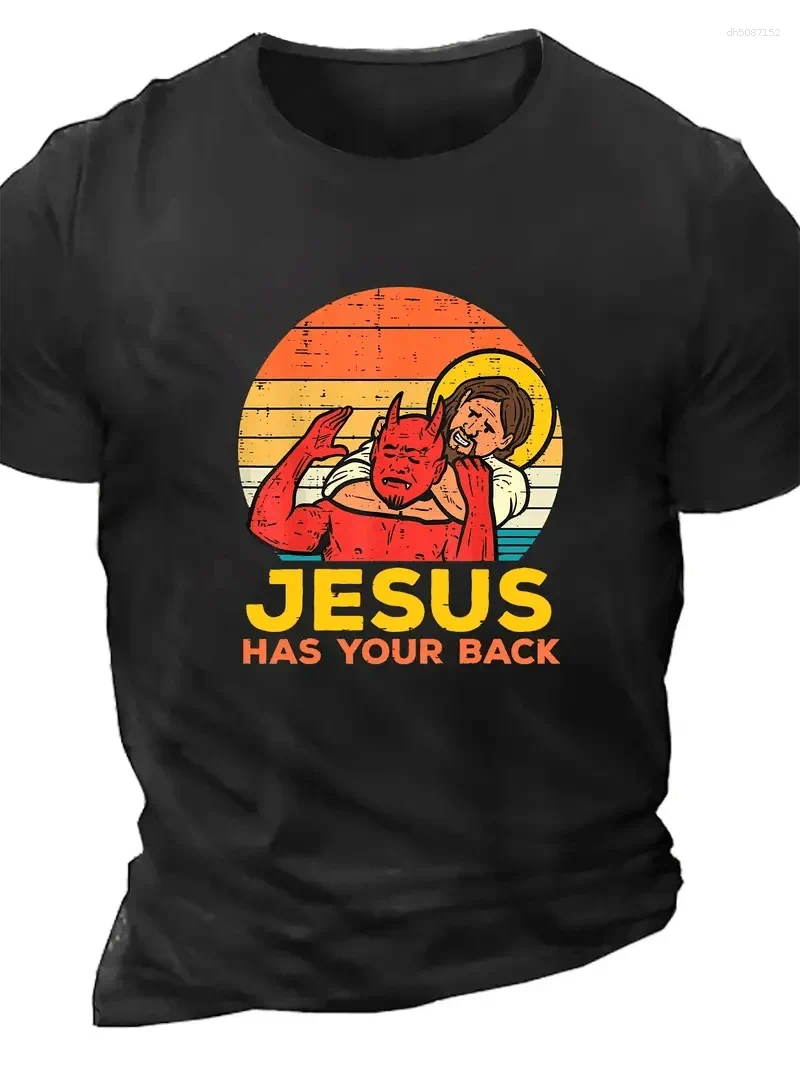 Men's T Shirts Plus Size Trendy Tees Jesus Has Your Back Print Mens Casual Short Sleeve T-Shirt Tops Clothing For Summer