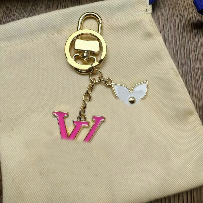 Designer keychain card holder luxury key chain purse bag charm plated gold letter key ring colorful flower printing lock metal buckle top quality om