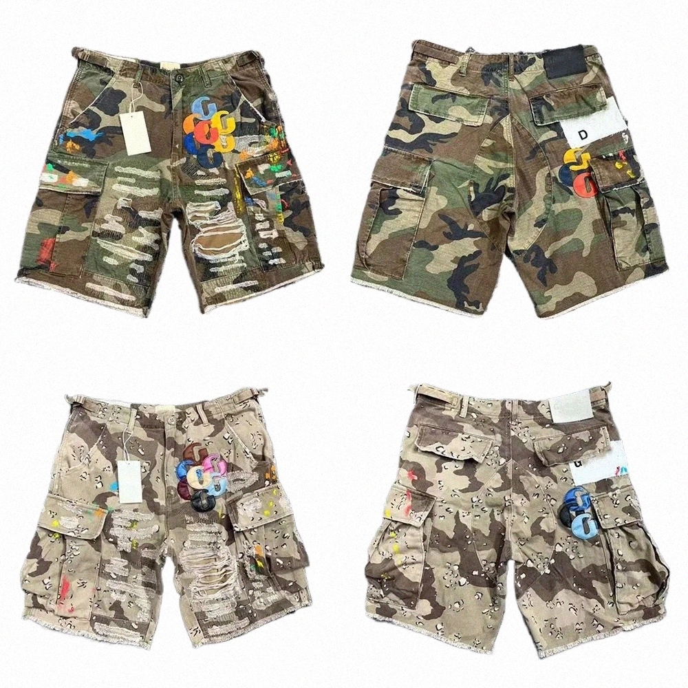 Designer Mens Shorts Camouflage Patchwork Leather Letter High Street Vintage Hip Hop Worn Work Denim Men Shorts q1p7#