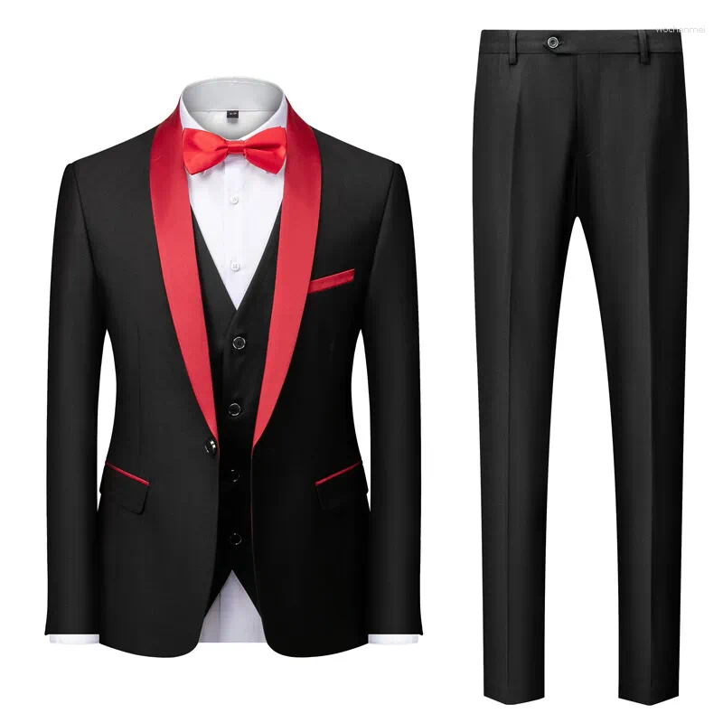 Men's Suits EUR Plus Size Suit (Blazer Vest Pants) Fashion Business Trend Casual Party Outdoor Wedding Groom Dress Solid Color