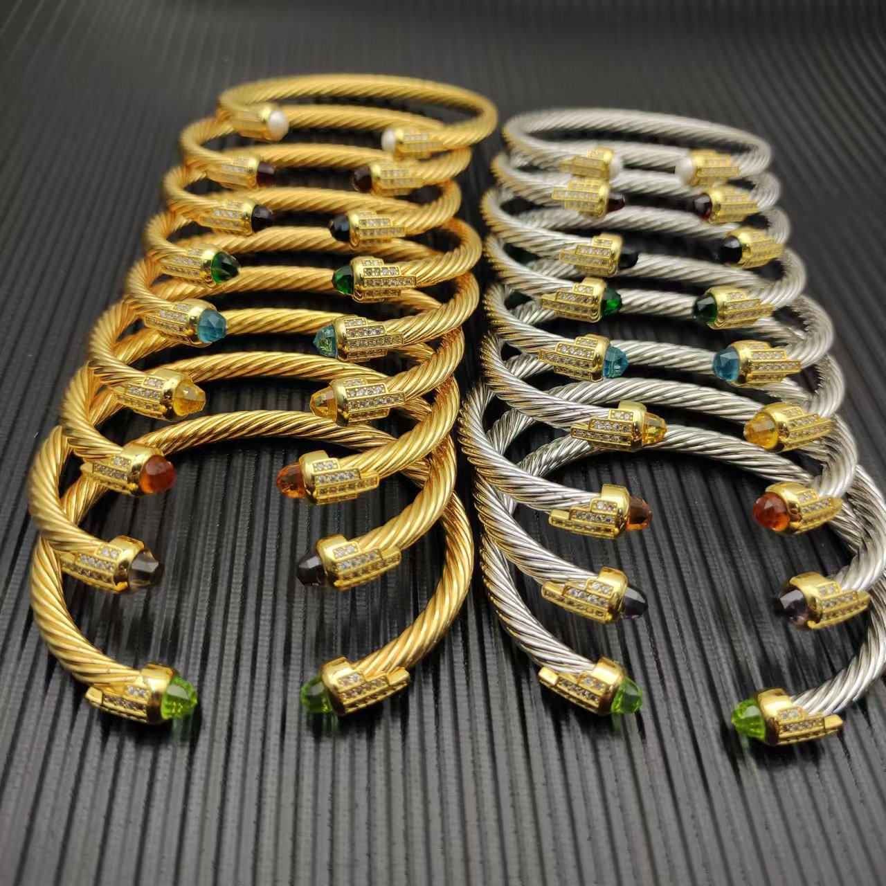 New S925 Sterling Silver Newline Cuffs Gem Tropical Bracelet Neutral Fashion Personality Classic Trend Retro Luxury Jewelry