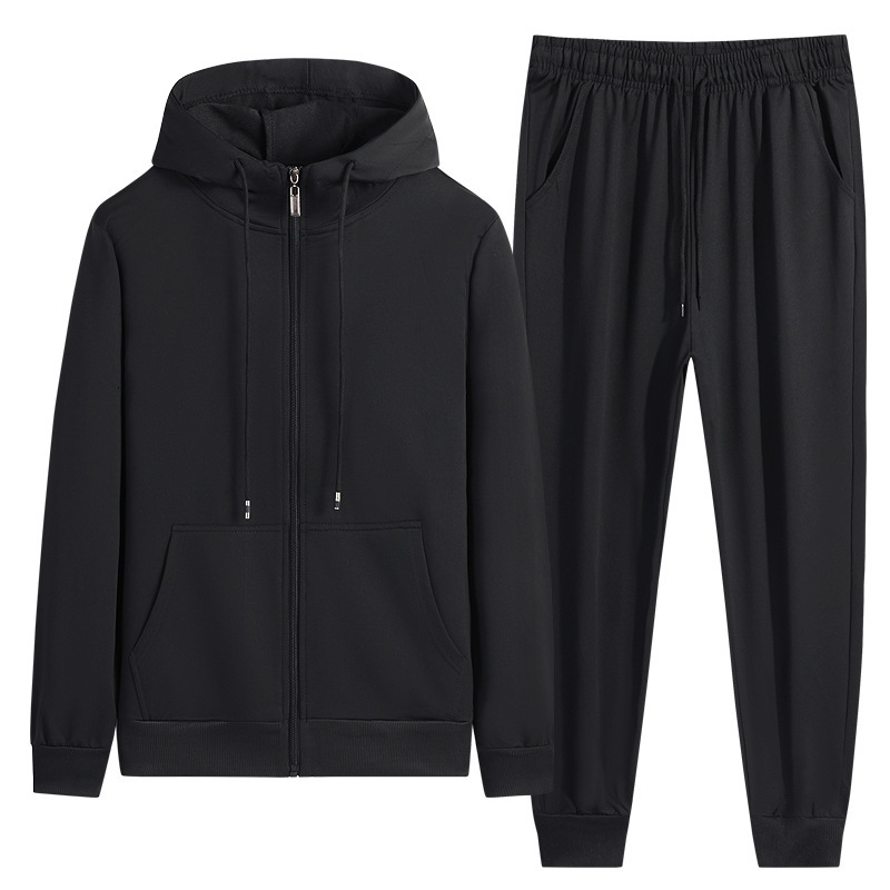 Spring and Autumn Solid Color Sweatshirt Long Pants Hooded Casual Sports Set Mens Cardigan Zipper Two-Piece Set Mens Suit
