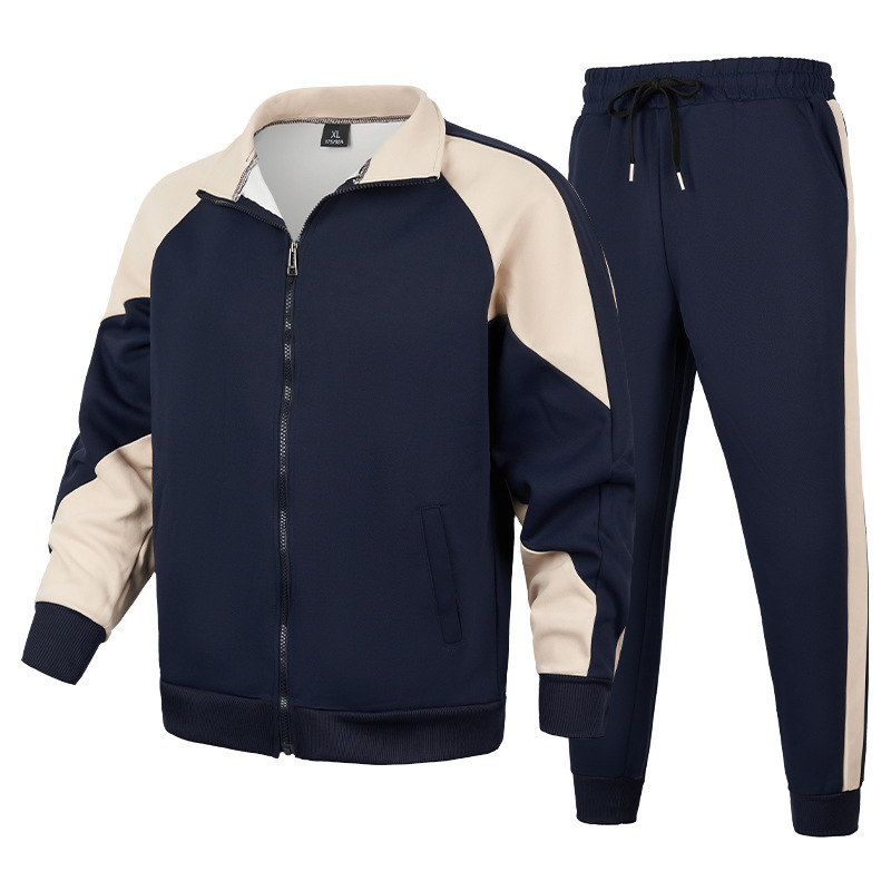 Spring and Autumn New Large Size Mens Cardigan Color Block Two-Piece Set Casual Loose Mens Sports Suit
