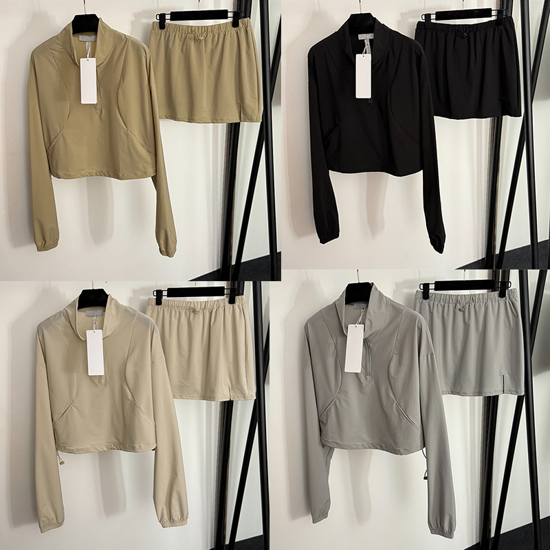 Classic Sports Half Zipper Stand Collar Long Sleeve Top + Shorts Skirt Outfit Set 2PCS Simple Logo Letter Designer Women Suit Active S-XL YGS053