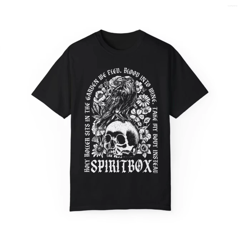 Men's T Shirts Summer Spiritbox Band Gothic-Inspired T-Shirt Black Cotton Tee Skull Floral Design Casual Round Neck Perfect For Music Fan