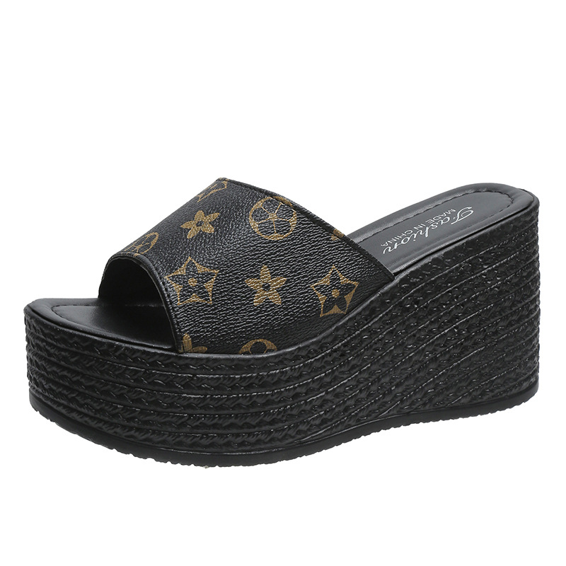 2025 Nouveau style d'été Cross Border Trade Foreign Sequin High Talèled One Strap épais - Platons de plate-forme semet Femmes adaptées à l'usure