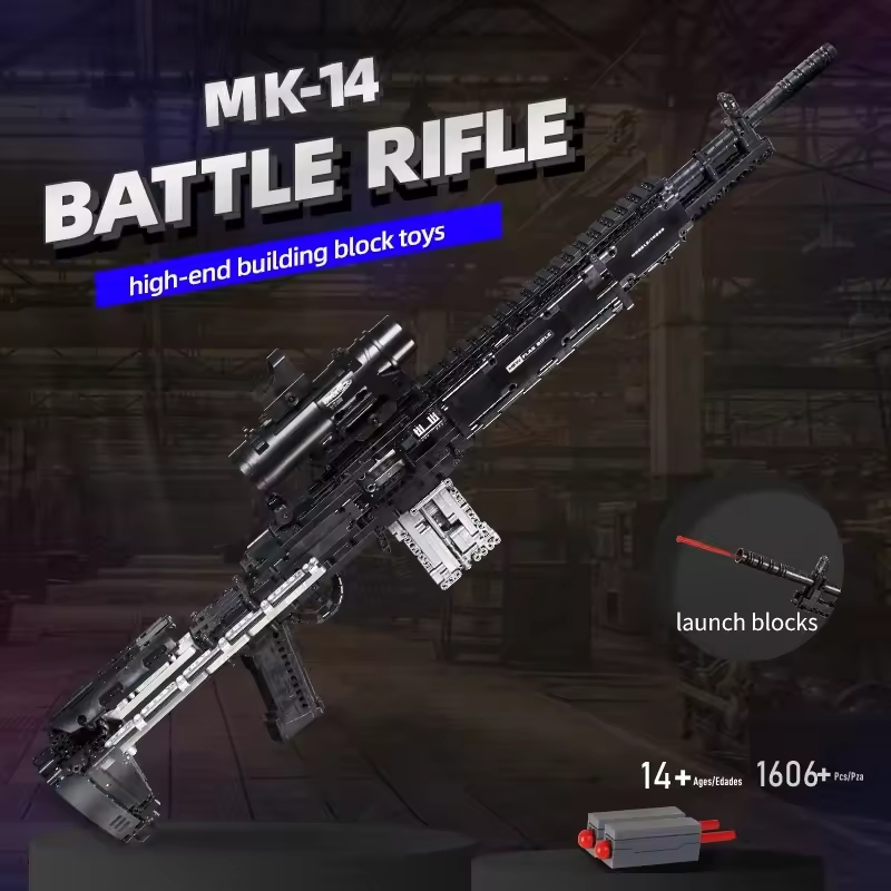 The MK14 Battle Rifle Simulation Gun Building Blocks MOULD KING 14026 Technical Model Military Weapon Bricks Toys Set for Kids Gifts-image-1068897986