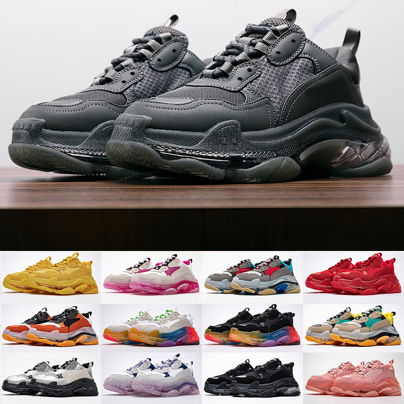 Mens Womens Classic Triple S Clear Sole Casual Shoes Grey All White Black Green Pink Retro Orange Platform Sneakers Trainers Outdoor
