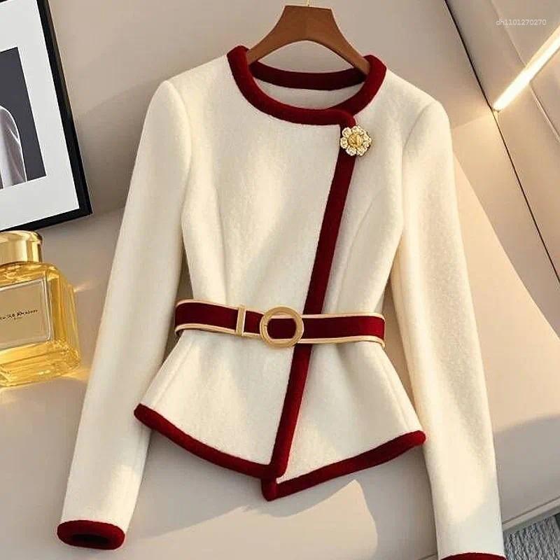Women's Jackets Limiguyue Small Fragrance Thick White Jacket Women Design Irregular Coat Autumn Winter Chic Diamond Belt Cardigan High End