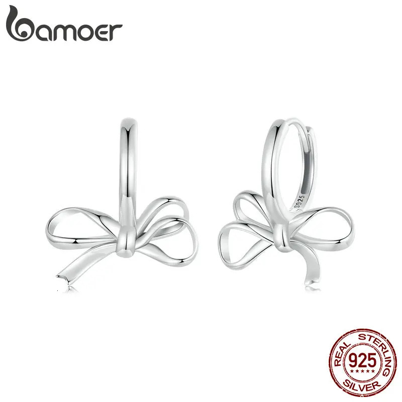 925 Sterling Silver Simple Bow Ear Buckles Classic Hypoallergenic Hoop Earrings Drop Bowknot for Women Teens Fine Jewelry250724