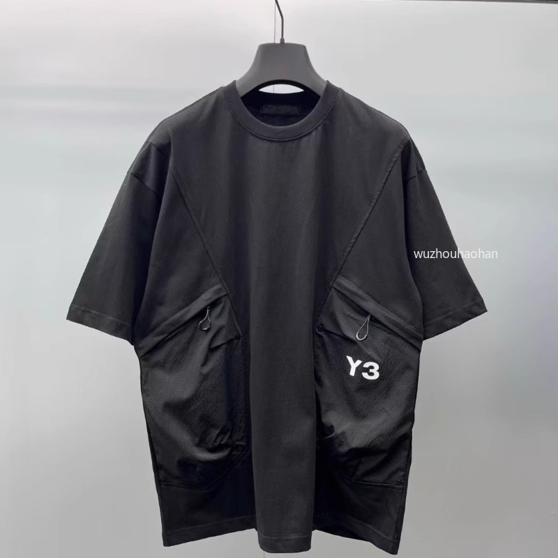 Men T Shirts Summer Y3 Pocket Zipper Stitching Printed Letters Round Neck Cotton Short Sleeve T-shirt Y1289