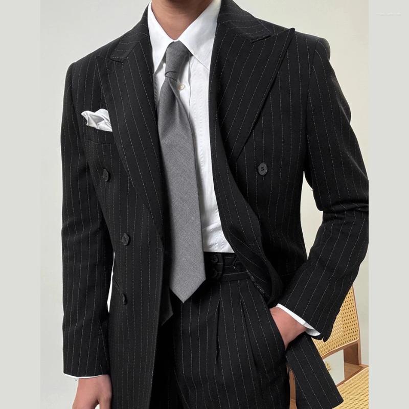 Men's Suits Traje Novio 2025 Grooms Suit Naples Set For Men Business Casual Striped Tuxedo Homme Mariage