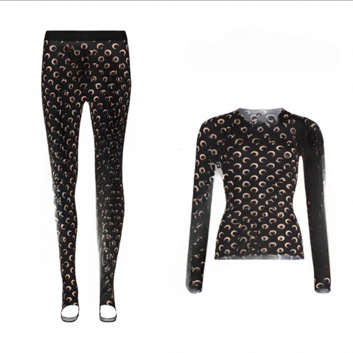 Free shipping fashion trend print design, elastic slim fit sexy basic shirt and pants, integrating European and American styles 2025