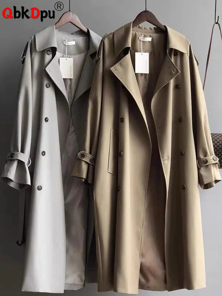 Women Double Breasted Loose Abrigos Korean Long Sleeve Trench Coats With Belt Spring Fall Casual Streetwear Gabardina Outerwears 250724