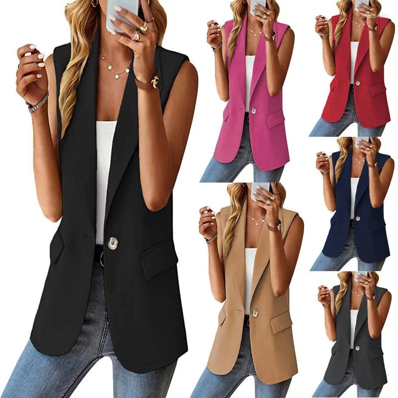 Women's Suits 2025 Spring/Summer Polo Collar Suit Vest Style Commuter Sleeveless Cardigan Tank Top Women