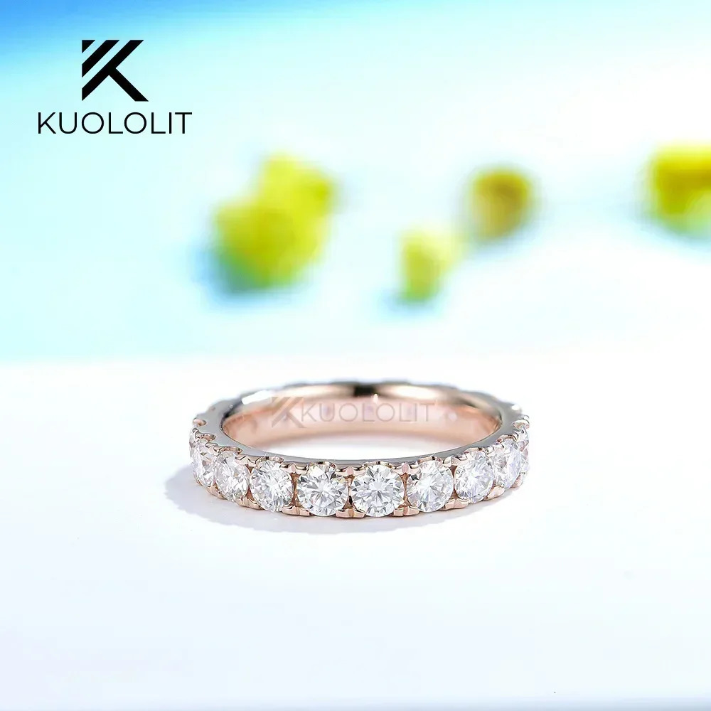 Kuololit 2CTW Ring for Women Solid 18K 14K 10K Rose Gold Full Band for Engagement Wedding Christmas Gifts250724