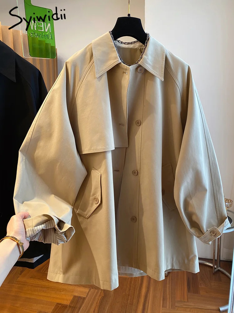 Syiwidii Trench Coat for Women Oversized Cargo Coats Outerwear Female Spring Autumn Loose Korean Fashion Mid-Length Jacket 250724