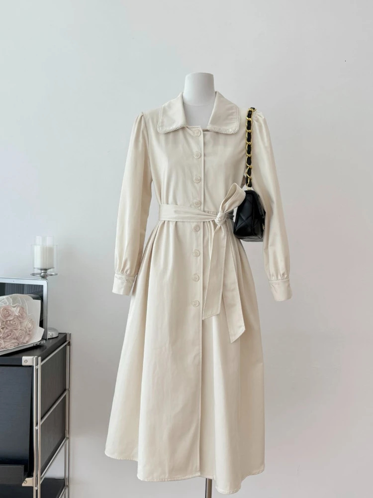Spring England Style Elegant Solid Outerwears Women Button Sashes Long Trench Coats Female Casual Outdoor Clothes 250724