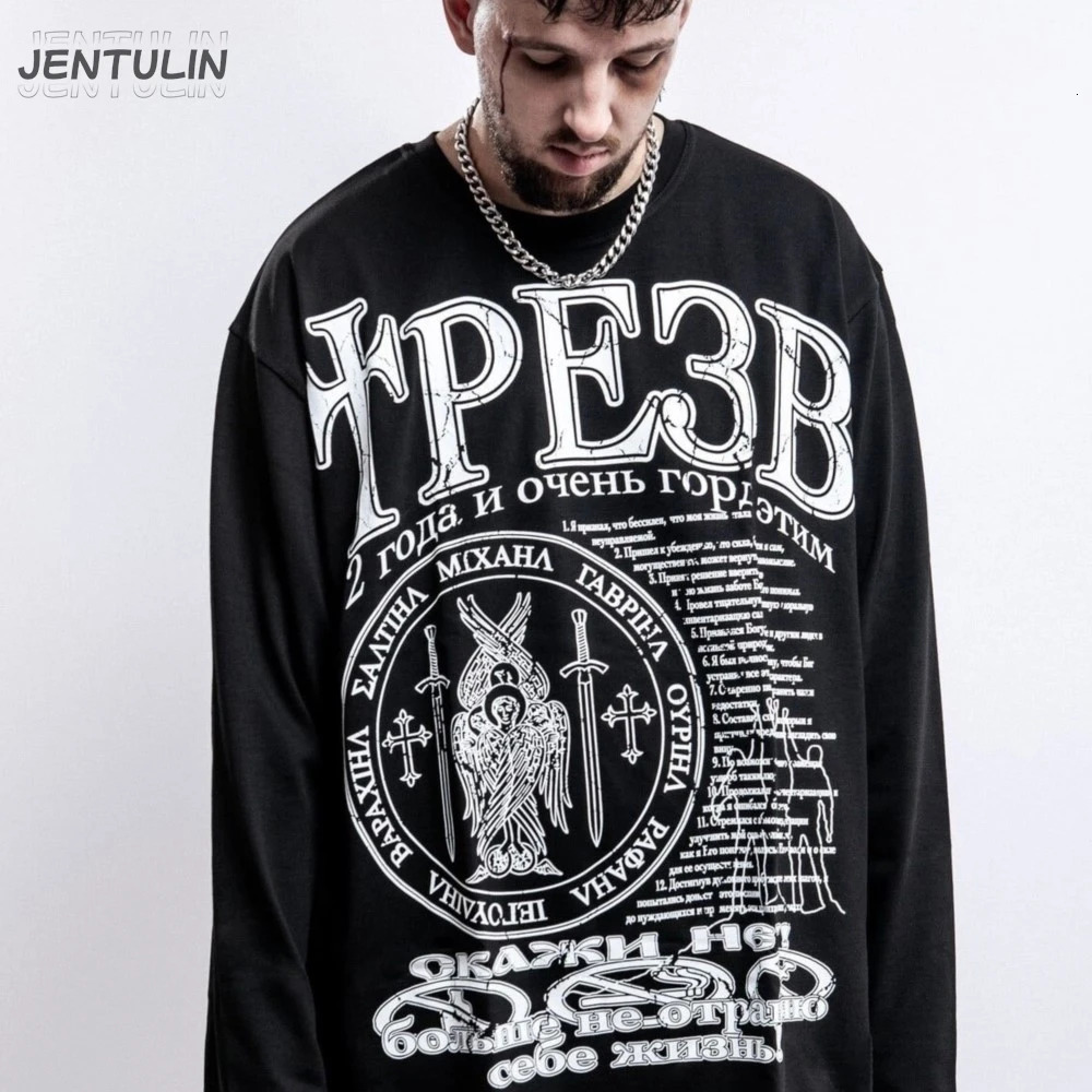Oversized Mens Clothing Streetwear Sober Print Autumn Hip Hop Korean Long Sleeve Y2k Tops Tee Cotton Graphic Unisex Tshirt Goth 250728