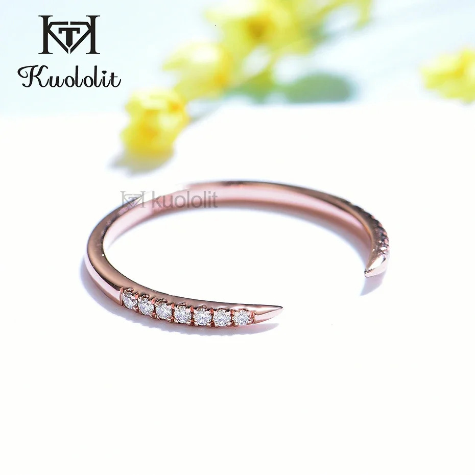 Kuololit AU750 18K 14K Rose Gold Ring for Women Solitaire Matching Wedding Diamond V Band Engagement Christmas 250724