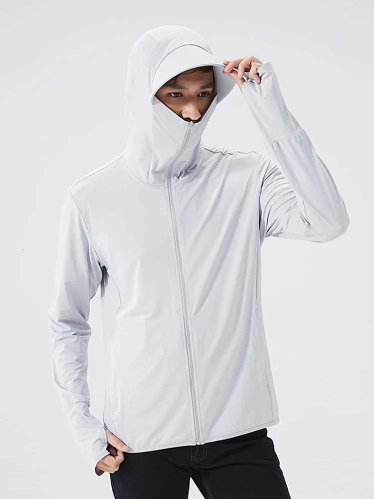 Mens Summer Ice Silk Sunscreen Clothing Ultra Light Sportswear Windproof Breathable Protection UV Protection Hooded Jacket 250725