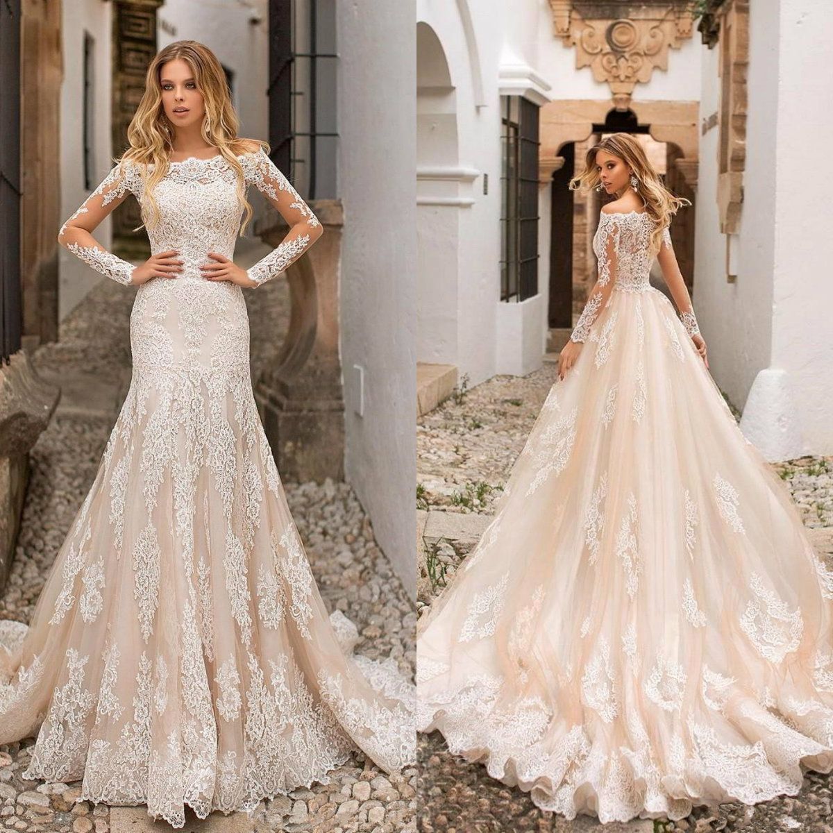 2025 new custom beach Bohemian wedding long sleeve plus size bride dress lace off-shoulder wedding gown