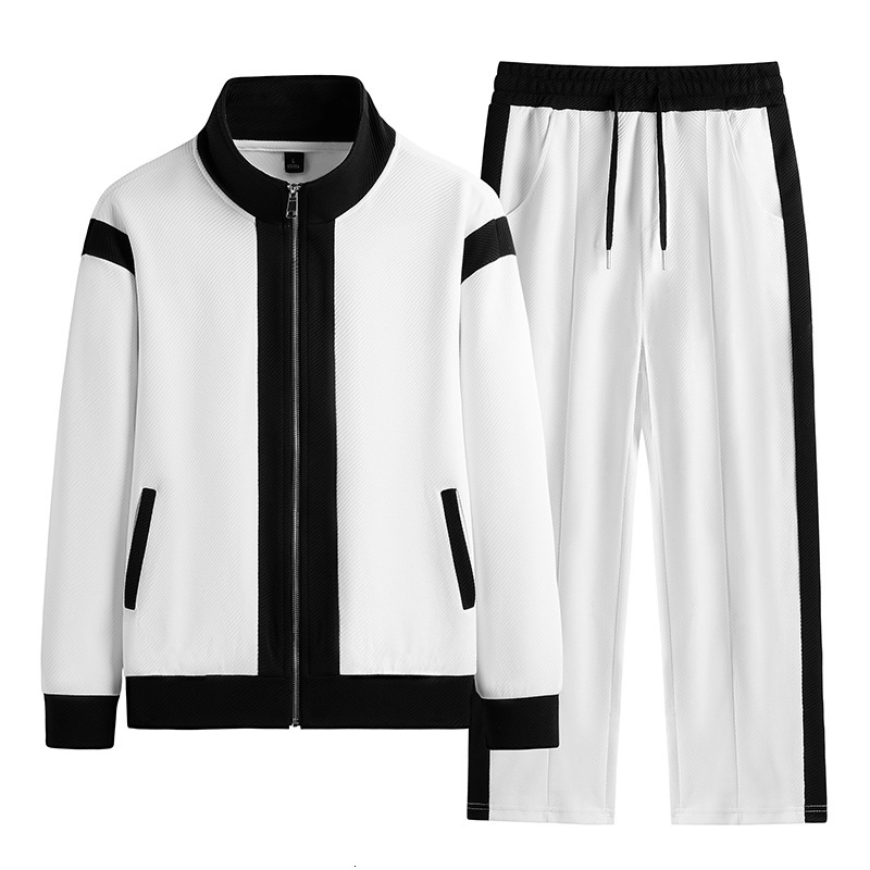 Spring and Autumn New Style Patchwork Color-Block Jacket Mens Trendy Casual Sports Two-Piece Set