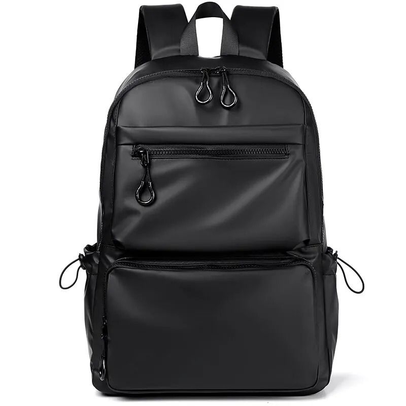 A 14 Inch Mens Backpack Large Capacity Travel Leisure Solid Color Pu Computer Backpack Fashion Men And Women Students Schoolbag 250728