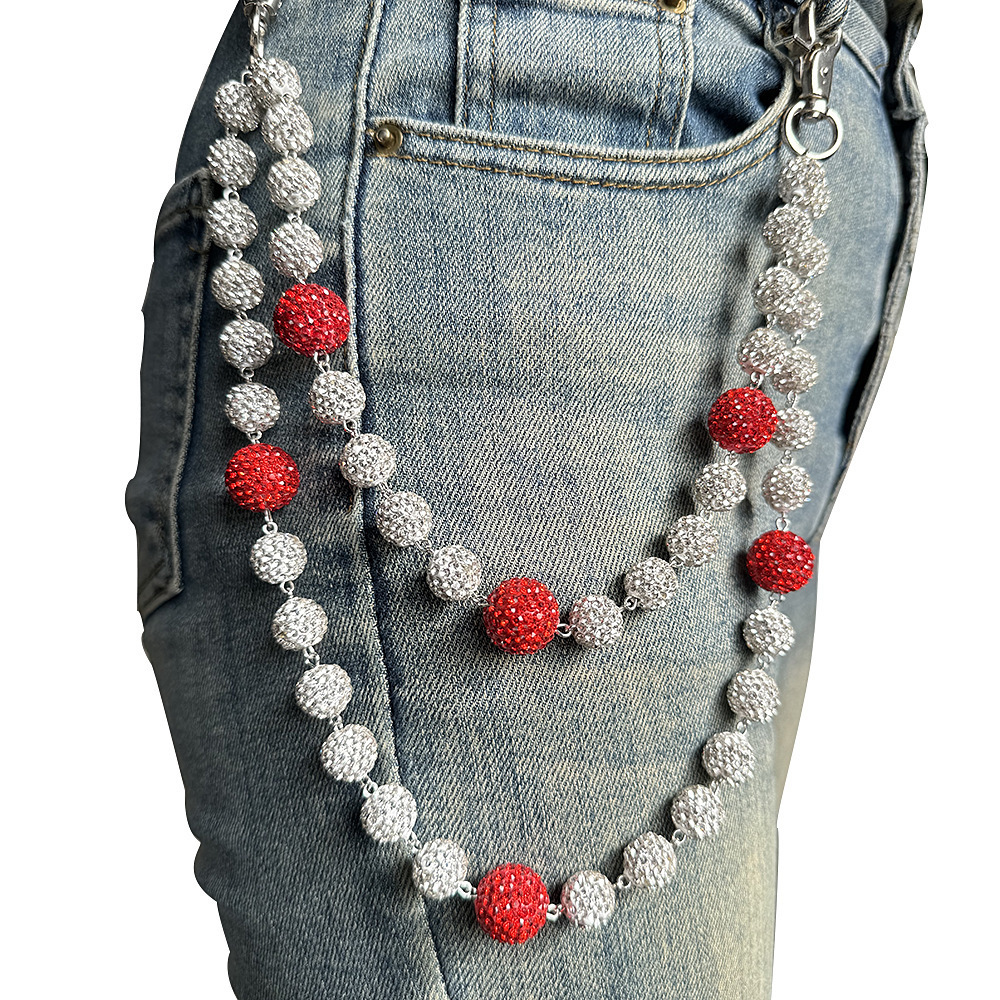 Hip hop mens and womens pants chains high-quality diamond studded beads prayer beads waist chains body chains accessories250730