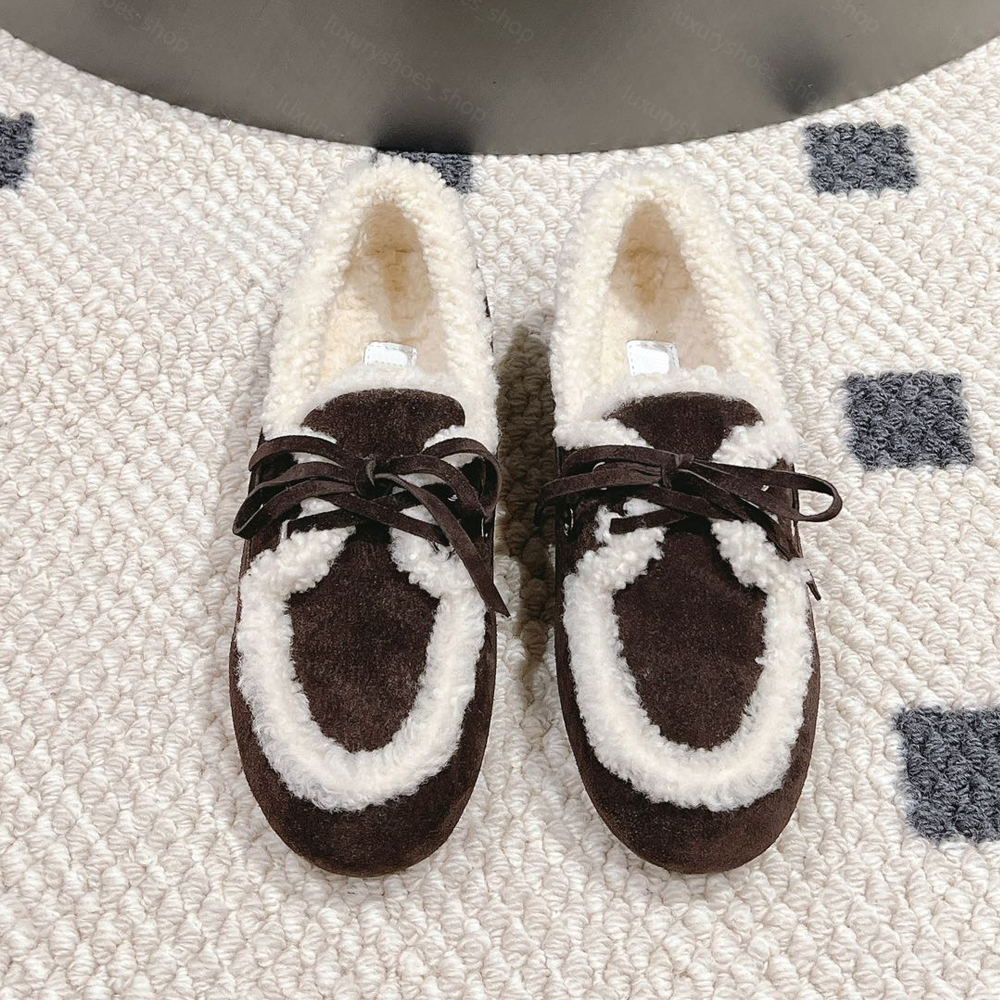 Top quality Suede fur loafers womens winter warm Wool Furry Fluffy loafers Shearling Flat slip on Boat shoes Luxury designer Winter Shoes for women
