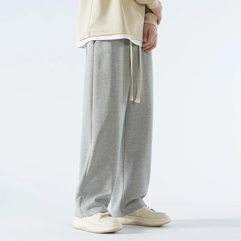 Mens Casual Pants Wide Leg Straight 65 Cotton Fabric Outdoor Sweatpants Neutral Highquality Soft Long Baggy Trousers 250724