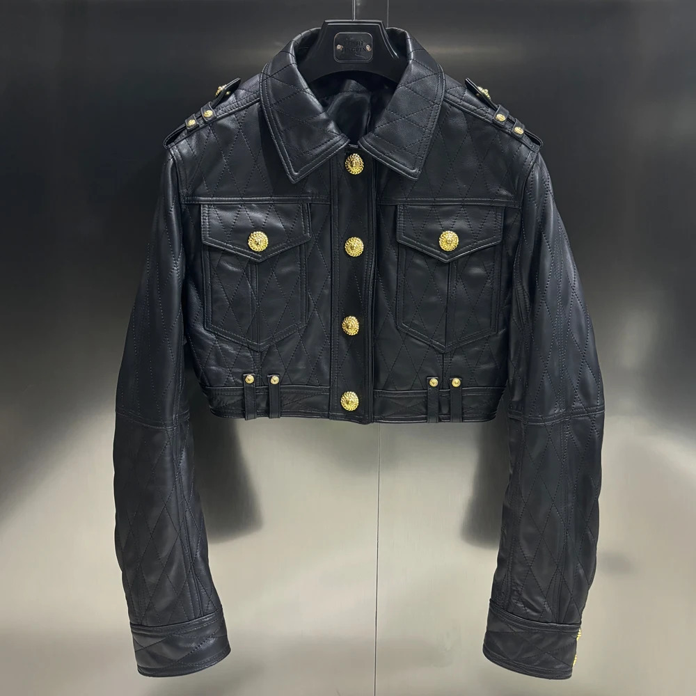 Cropped Leather Bomber Women Ladies Real Sheepskin Leather Jackets Female Genuine Leather Coats 250730