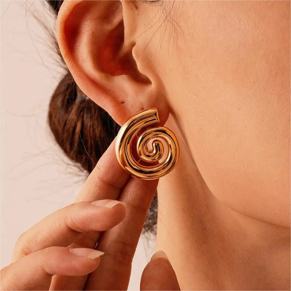 Stainless Steel Earrings Unique Hollow Spiral Conch Stud Ear Jewelry Women Seaside Summer Gift 250729