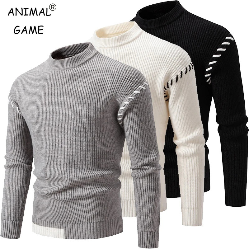 Mens Knitted Sweater Solid Color Coats Winter Warm Knitted Streetwear Casual Mens Mock Neck Turtleneck Sweater Men250724