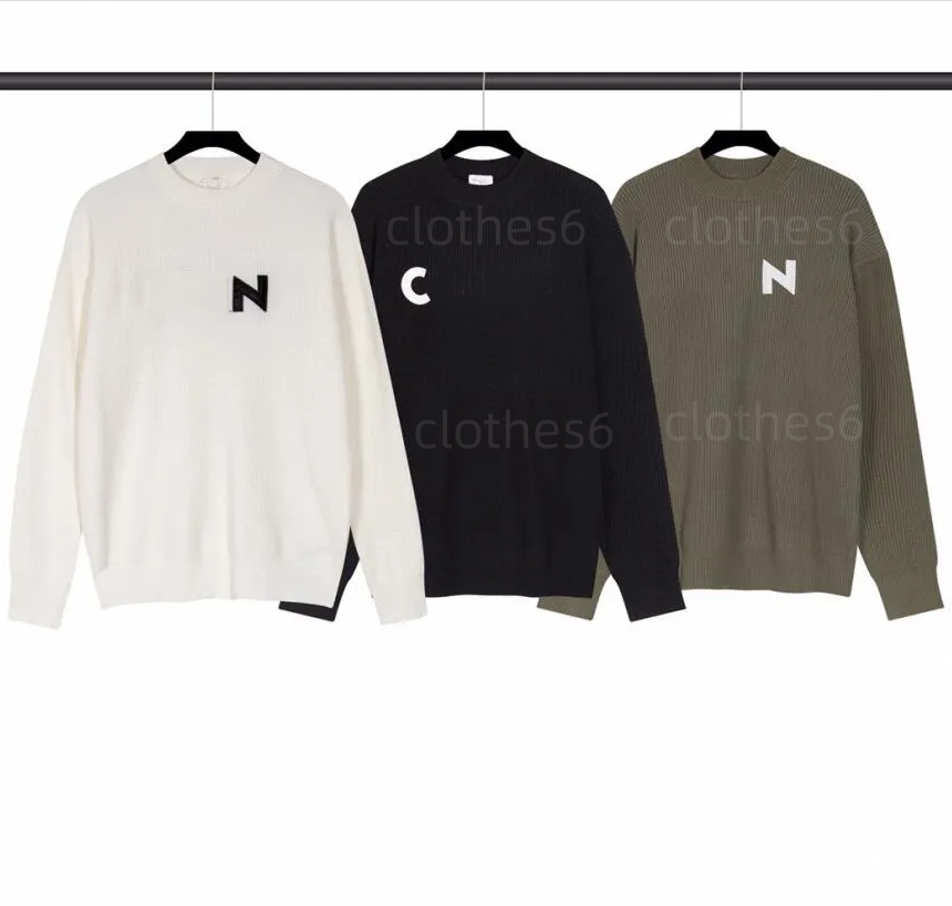 Designer Sweater Man for Woman Knit Crow Neck Womens Fashion leather Letter Black Long Sleeve Clothes Pullover Oversized white-image-811990912
