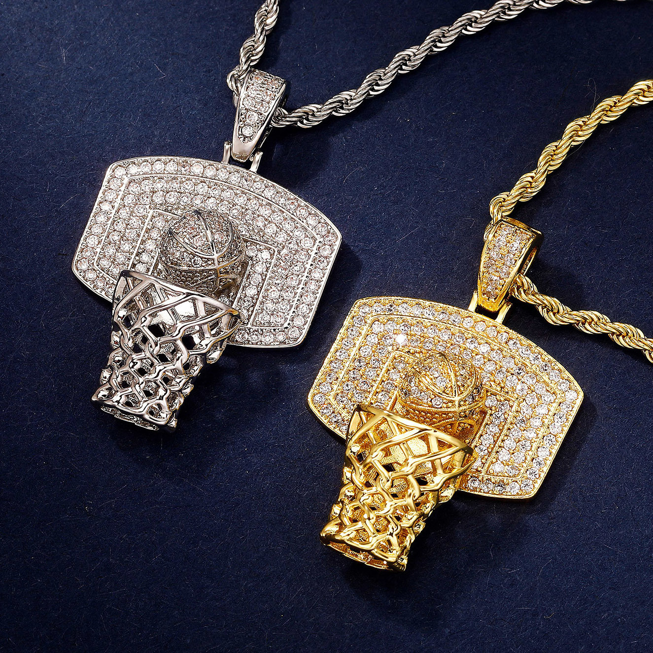 Nouveau collier pendentif en basket-ball en or 14K