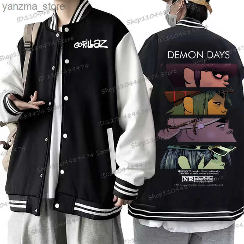 Funny Gorillaz Rock Band Baseball Jacket For Men Women Spring Long Slve Fashion Sportswear Anime Gorillaz Y2K Outerwear Jacket L250730